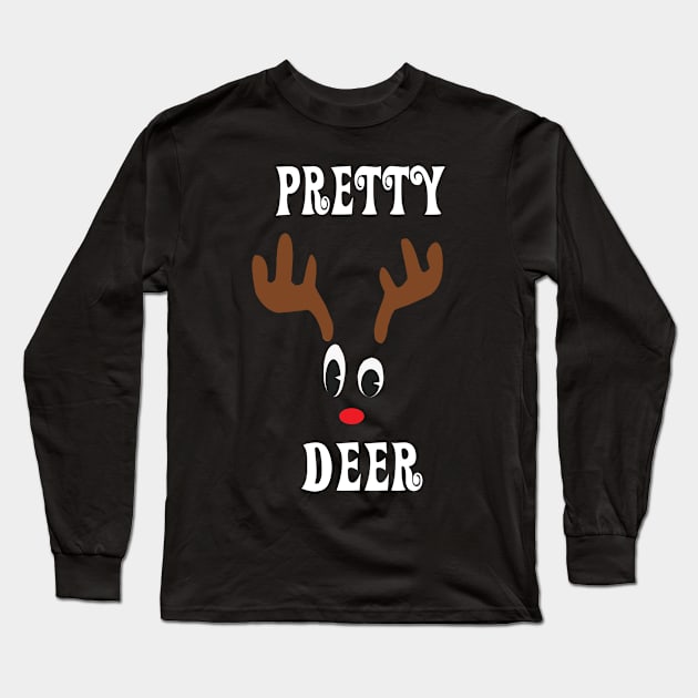 Pretty Reindeer Deer Red nosed Christmas Deer Hunting Hobbies Interests Long Sleeve T-Shirt by familycuteycom